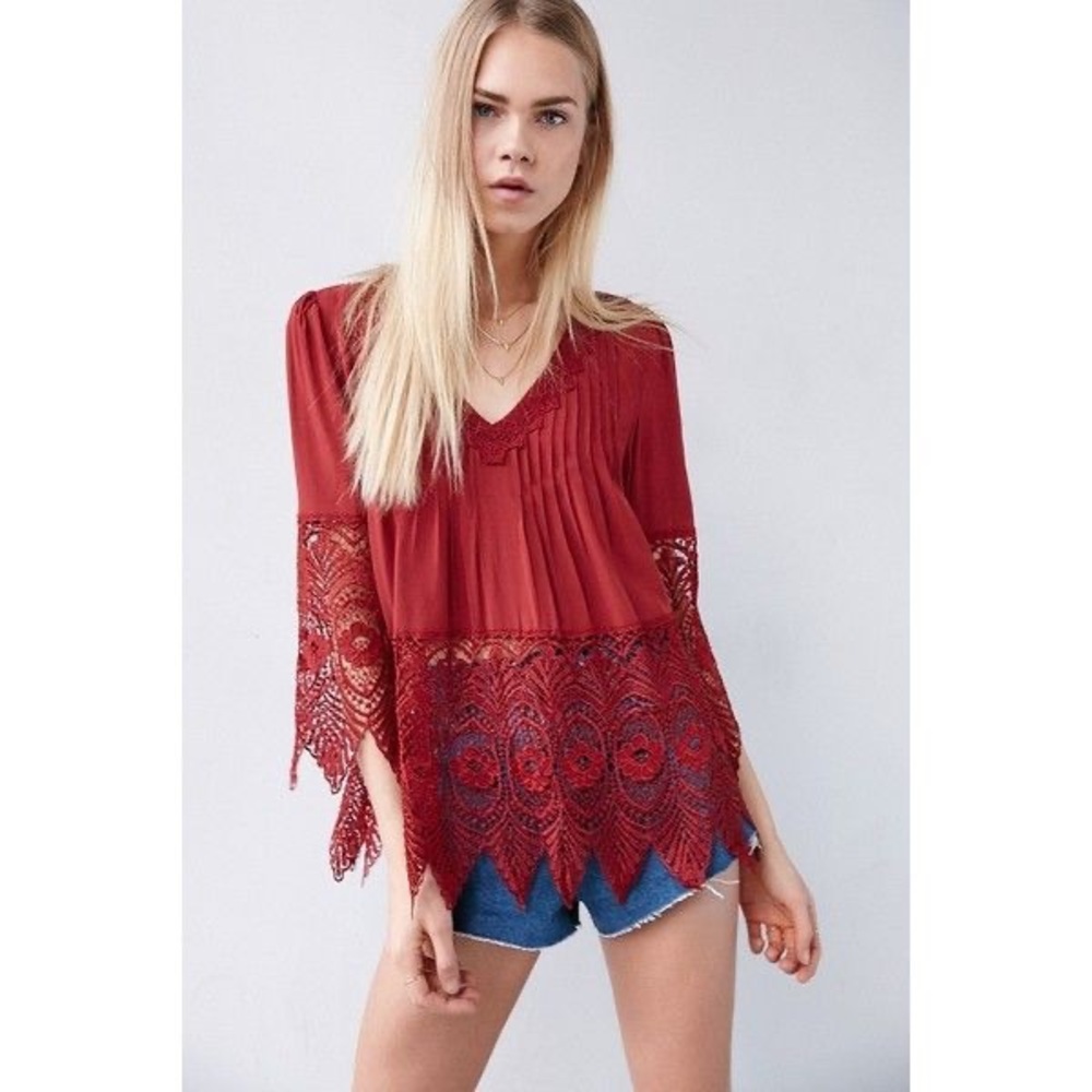 Kimchi Blue Red Lace Blouse